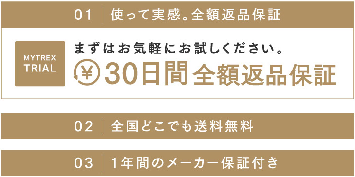 MYTREX購入後サポート｜30日間全額返品保証・1年間保証・迅速な返品対応で安心のカスタマーサービス
