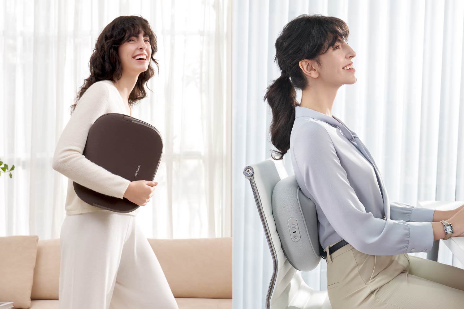 MYTREX 両面使えるクッション型マッサージャー「MYTREX RAKUNO W CARE」3月5日先行発売。もみ×振動のWケアで全身を整える